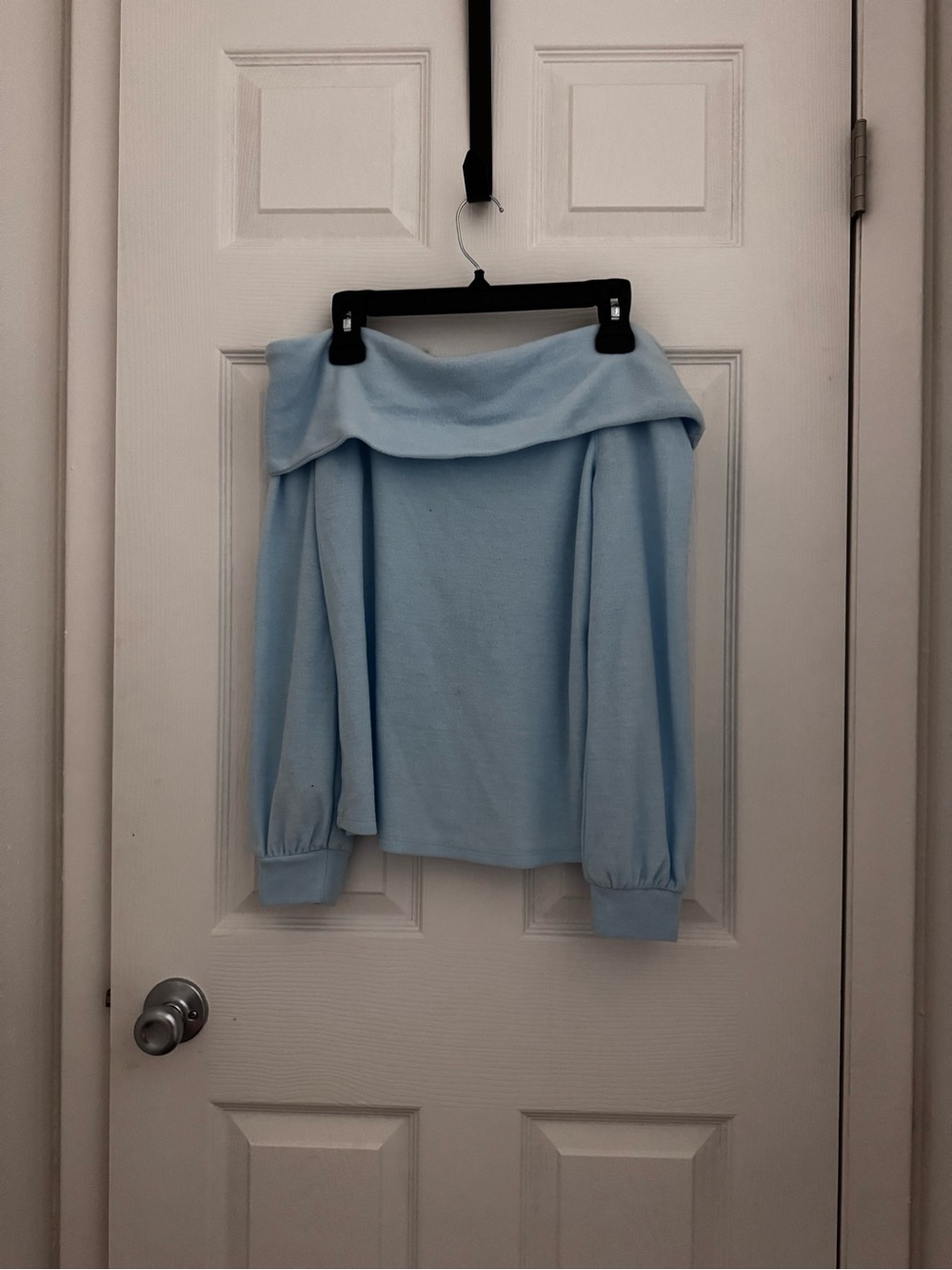 Macy's Light Blue Off-the-Shoulder Foldover Knit Sweater
